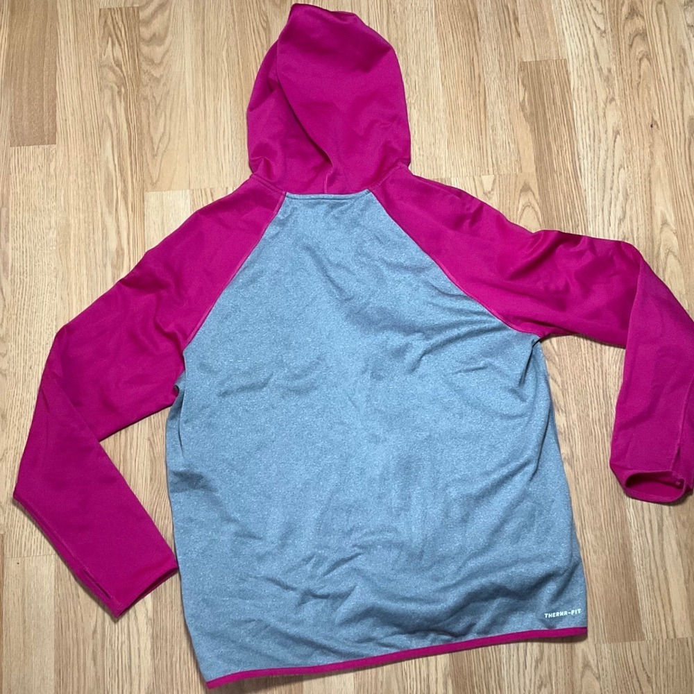 Nike Therma-FIT Womens Full Zip Hoodie Grey Pink Colorblock XL Thumbholes - Picture 8 of 10